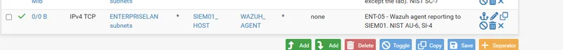 pfSense ENT-05 rule allowing the domain controller to reach the Wazuh manager