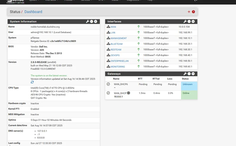 pfSense interface list showing a gateway on every VLAN