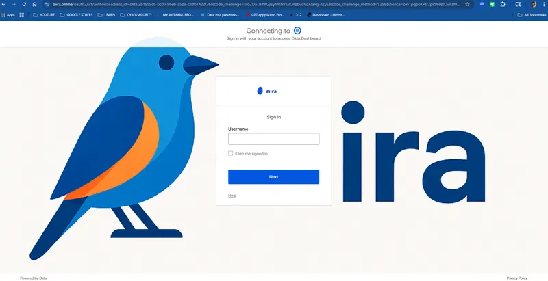 Biira Bank branded Okta sign-in page