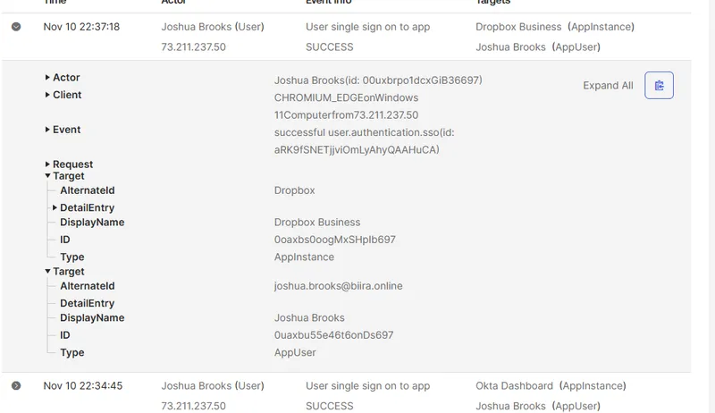 Okta provisioning audit dashboard