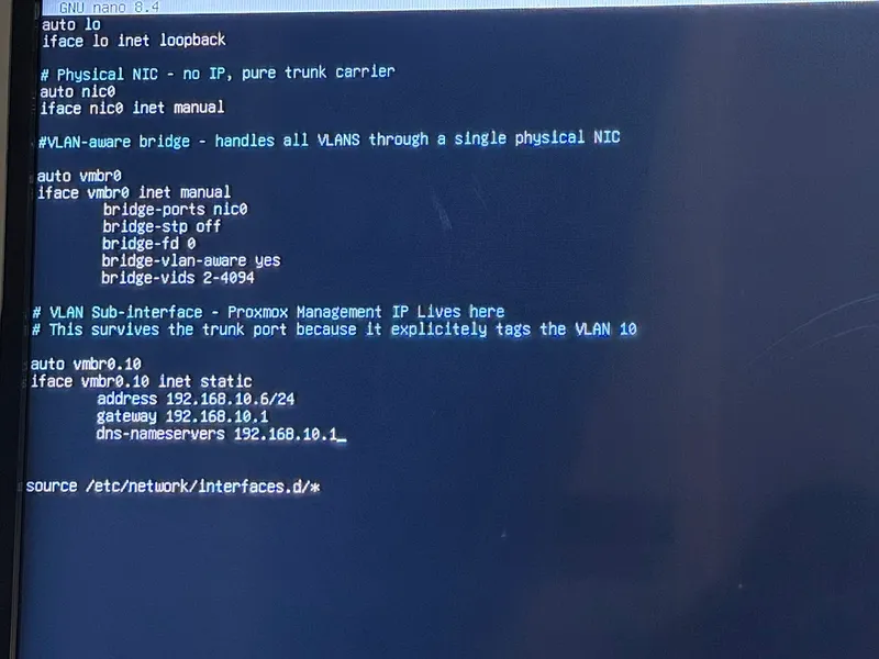 /etc/network/interfaces on Proxmox with a VLAN-aware bridge