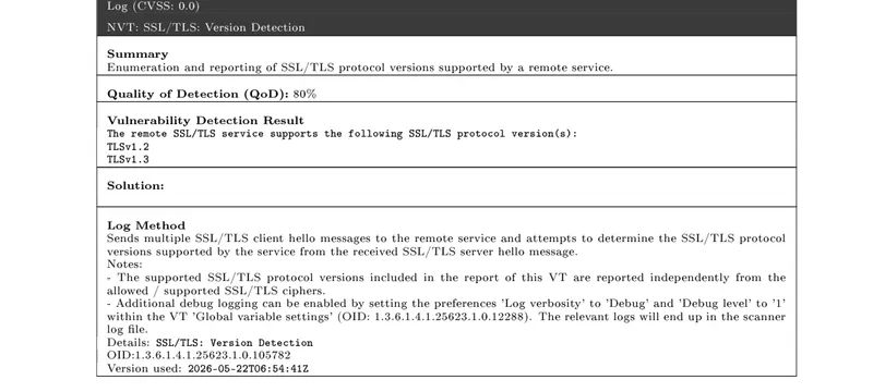 Greenbone report three listing only TLS 1.2 and TLS 1.3 on the Remote Desktop port