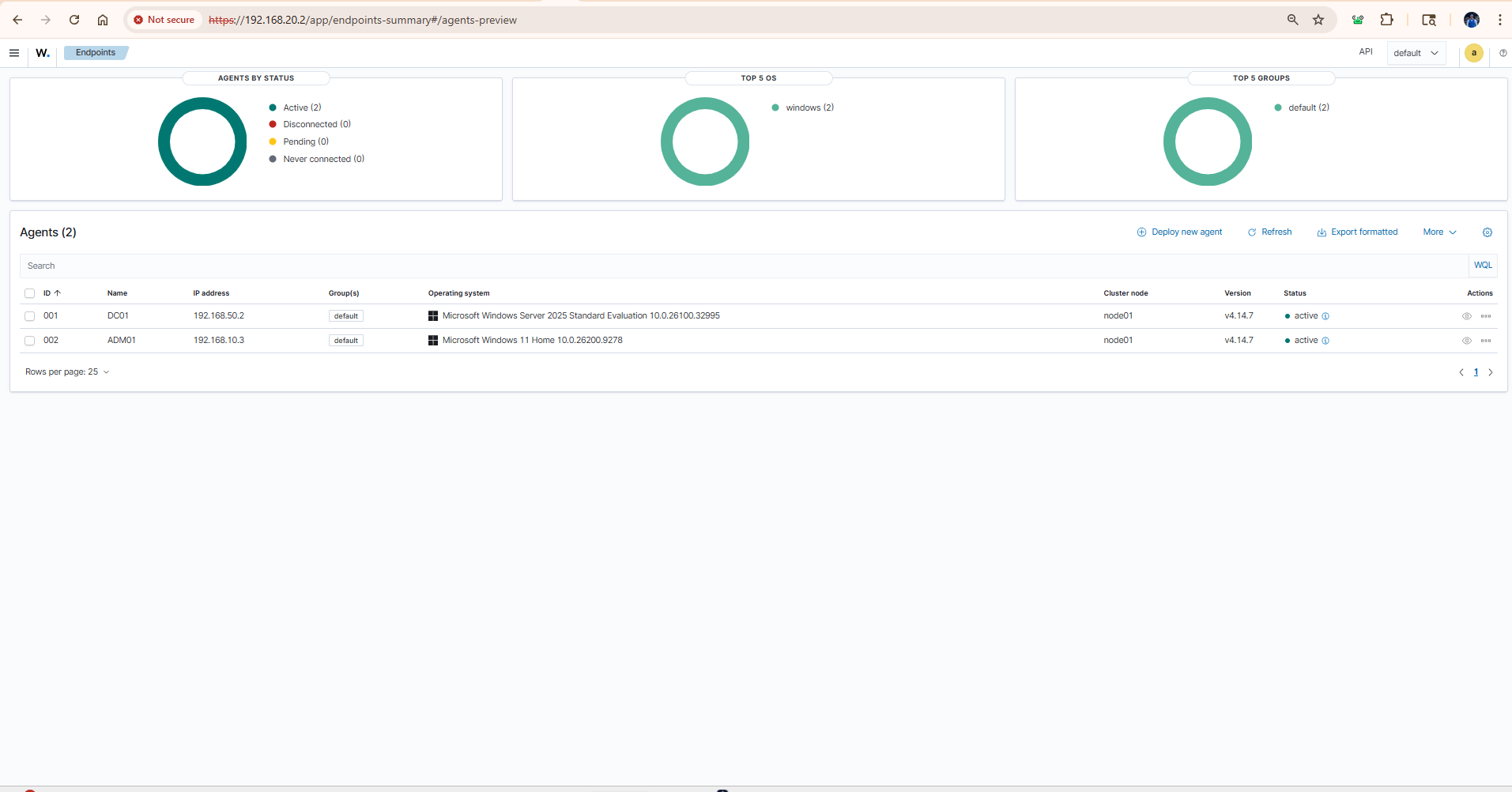 Both agents reporting, ADM01 now on its LAN address